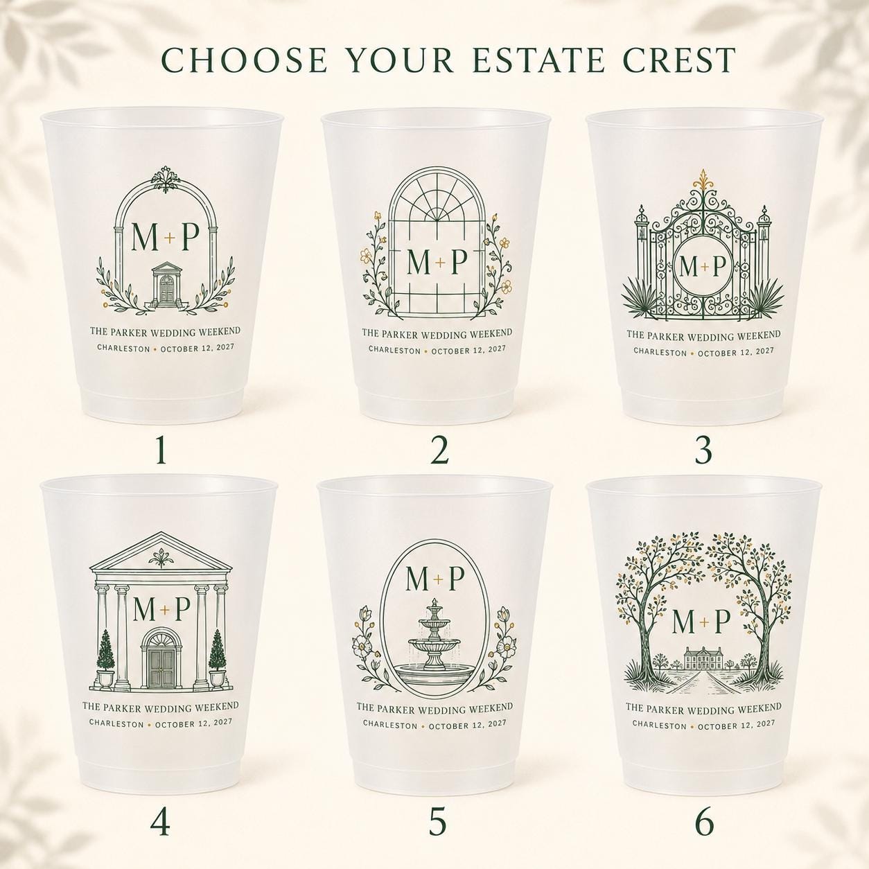 Personalized Wedding Frosted Cups, Custom Estate Crest Monogram, Wedding Weekend Bar Cups, Reception Party Favors