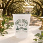 Personalized Wedding Frosted Cups, Custom Estate Crest Monogram, Wedding Weekend Bar Cups, Reception Party Favors