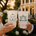Personalized Wedding Frosted Cups, Custom Estate Crest Monogram, Wedding Weekend Bar Cups, Reception Party Favors