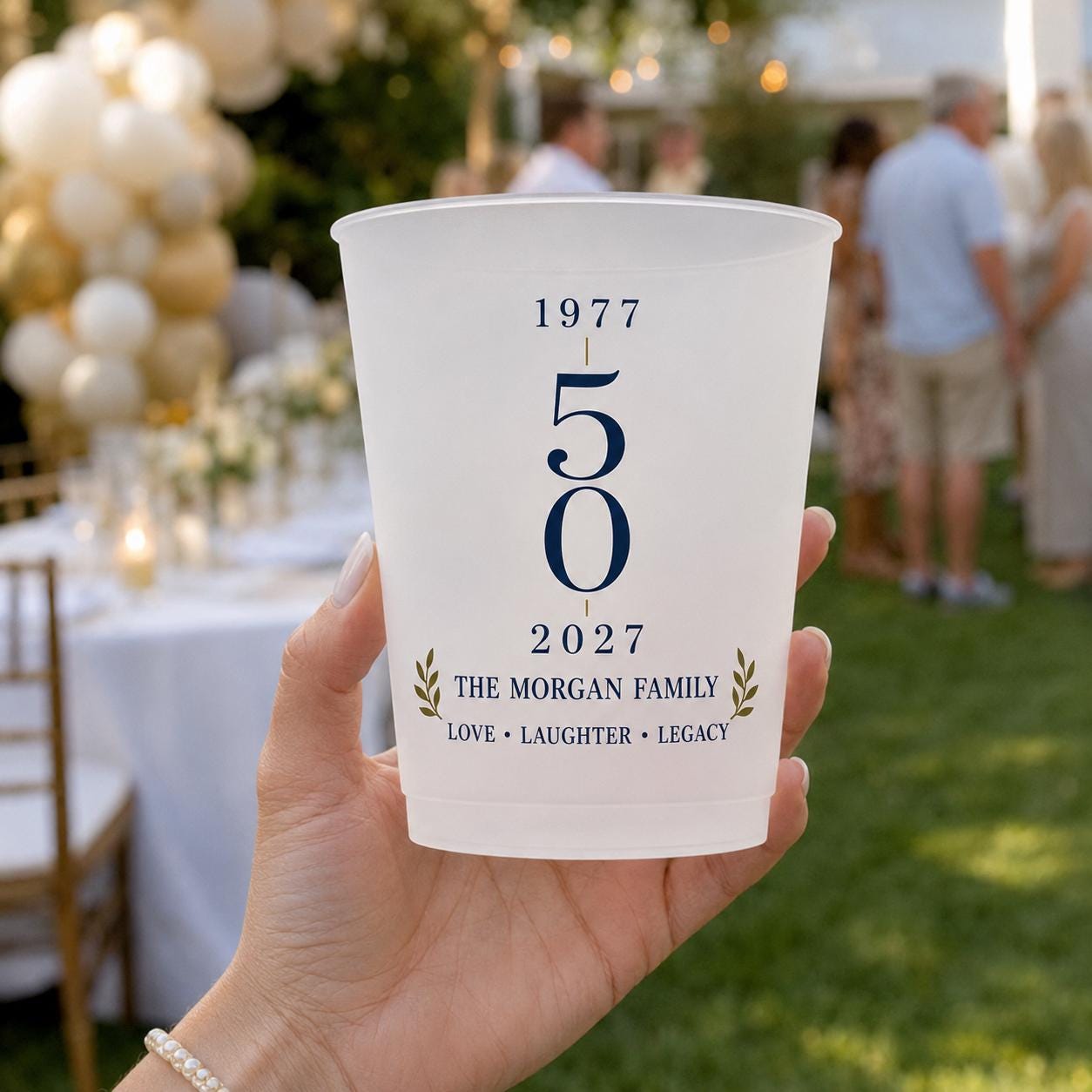Personalized 50th Anniversary Frosted Cups, Custom Family Name Party Cups, Golden Wedding Anniversary Favors, Milestone Celebration Cups