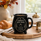 Personalized Cauldron Mug, Custom Daily Magic Witch Mug, Halloween Ceramic Coffee Cup, Gothic Book Lover Teacher Mom Gift
