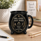 Personalized Cauldron Mug, Custom Daily Magic Witch Mug, Halloween Ceramic Coffee Cup, Gothic Book Lover Teacher Mom Gift