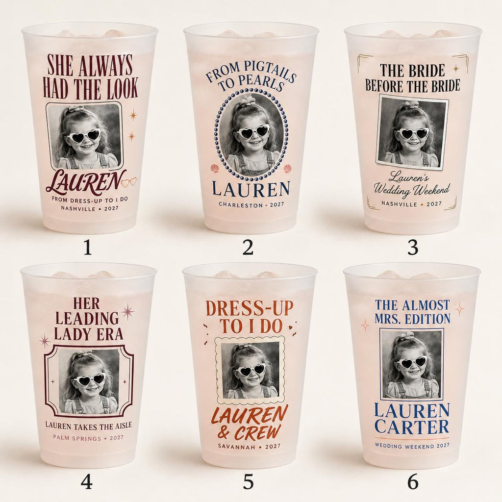 Personalized Bachelorette Frosted Cups, Custom Childhood Photo Bride Cups, Wedding Weekend Party Favors, Bridesmaid Drinkware