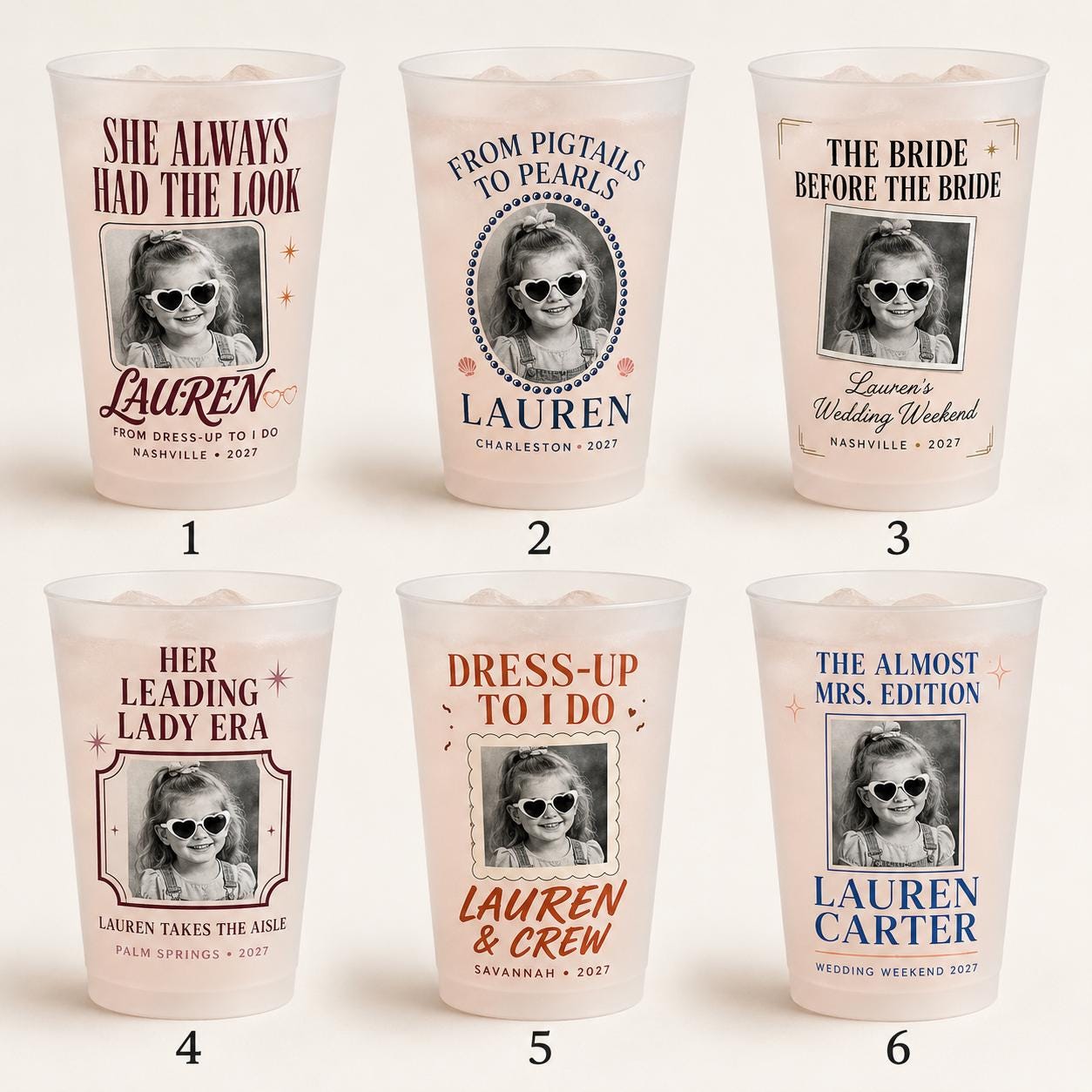 Personalized Bachelorette Frosted Cups, Custom Childhood Photo Bride Cups, Wedding Weekend Party Favors, Bridesmaid Drinkware