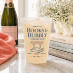 Personalized Book Club Frosted Cups, Custom Reading Group Cups, Books and Bubbly Party Favors, Book Lover Hostess Gift