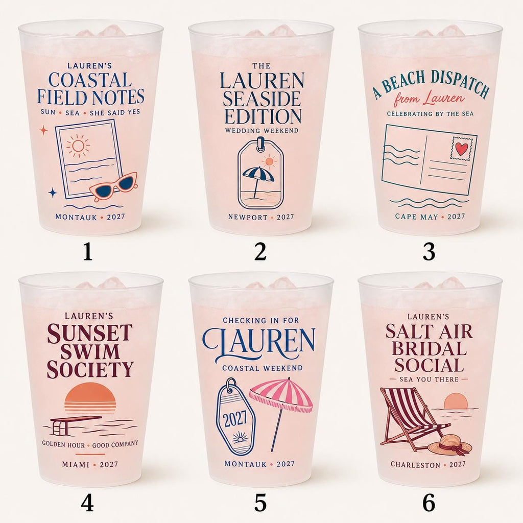 Personalized Coastal Bachelorette Frosted Cups, Custom Beach Bach Party Cups, Destination Bridal Weekend Favors, Girls Trip Drinkware