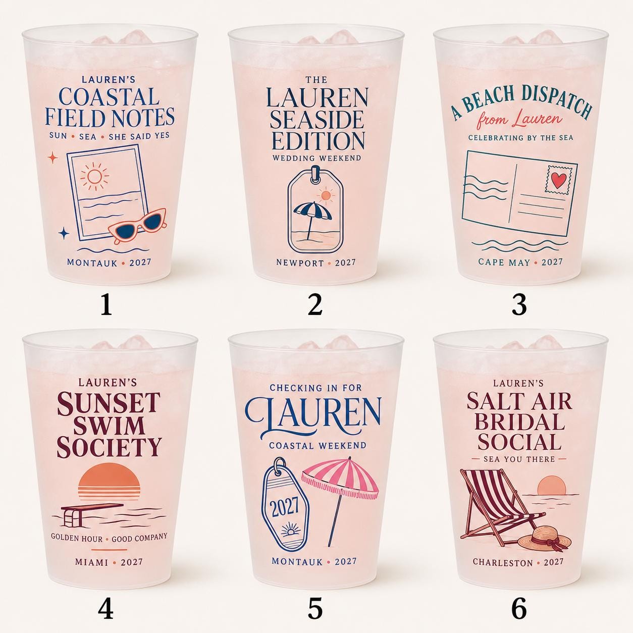 Personalized Coastal Bachelorette Frosted Cups, Custom Beach Bach Party Cups, Destination Bridal Weekend Favors, Girls Trip Drinkware