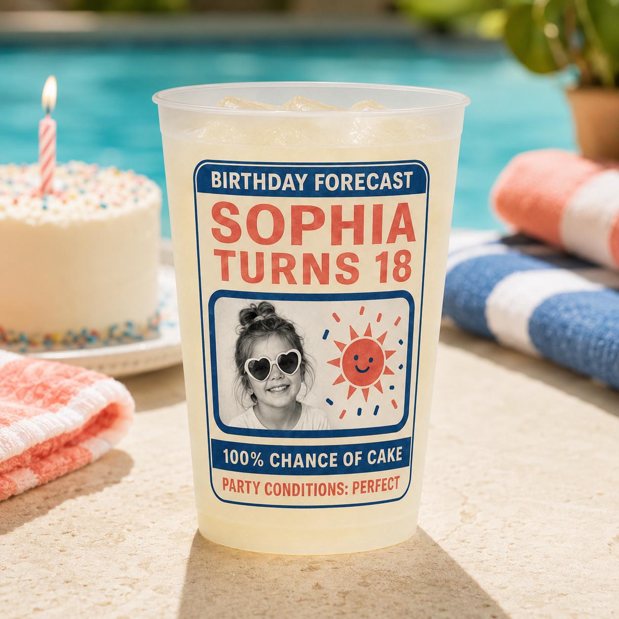 Personalized Birthday Photo Frosted Cups, Custom Childhood Picture Party Cups, Milestone Birthday Favors, Retro Face Drinkware