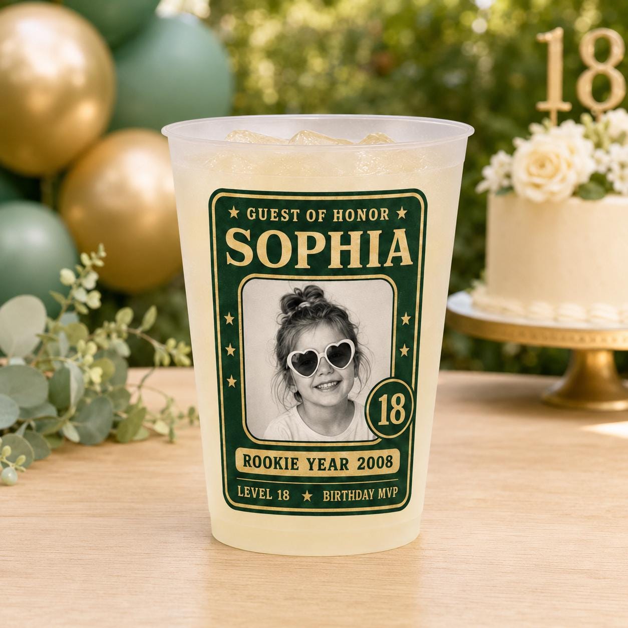 Personalized Birthday Photo Frosted Cups, Custom Childhood Picture Party Cups, Milestone Birthday Favors, Retro Face Drinkware