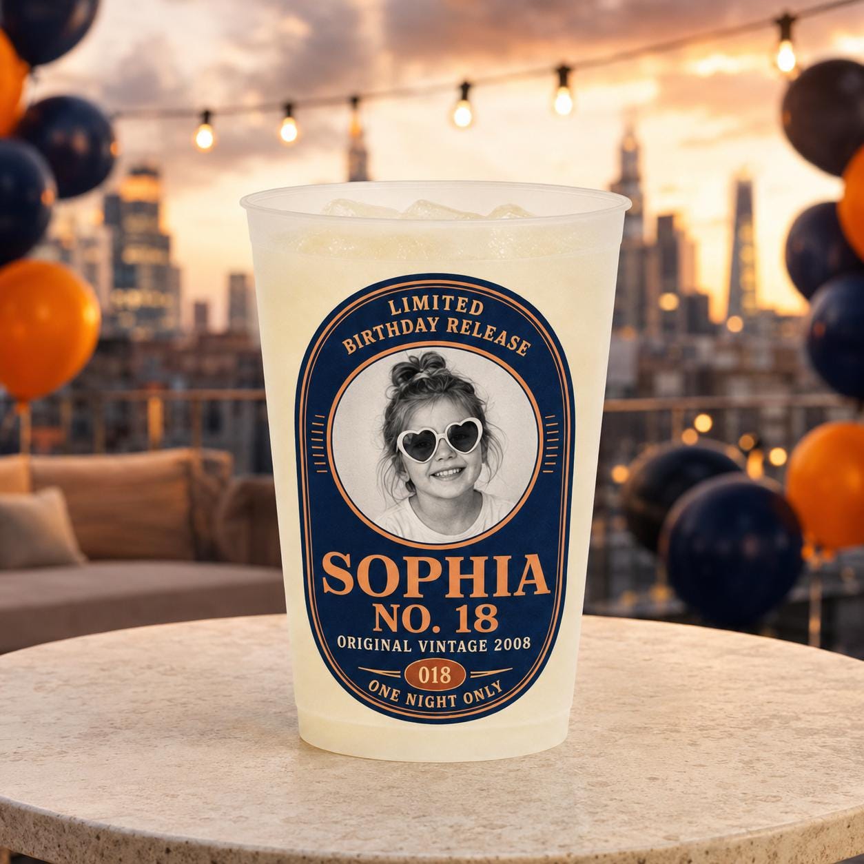 Personalized Birthday Photo Frosted Cups, Custom Childhood Picture Party Cups, Milestone Birthday Favors, Retro Face Drinkware