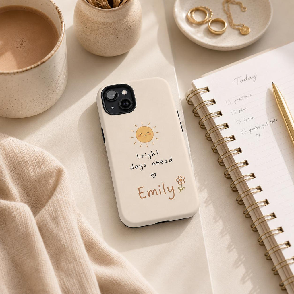 Custom Motivational Phone Case, Personalized Positive Quote iPhone Case, Minimal Doodle Name Case Gift