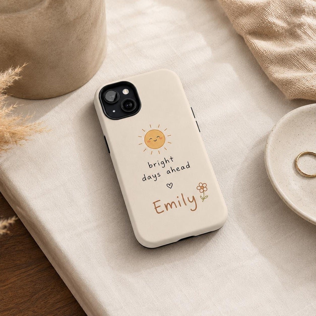 Custom Motivational Phone Case, Personalized Positive Quote iPhone Case, Minimal Doodle Name Case Gift