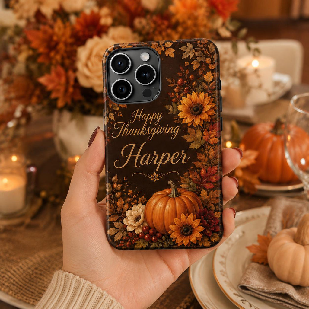 Custom Thanksgiving Phone Case, Personalized Harvest Feast iPhone Case, Turkey Autumn Dinner Gift