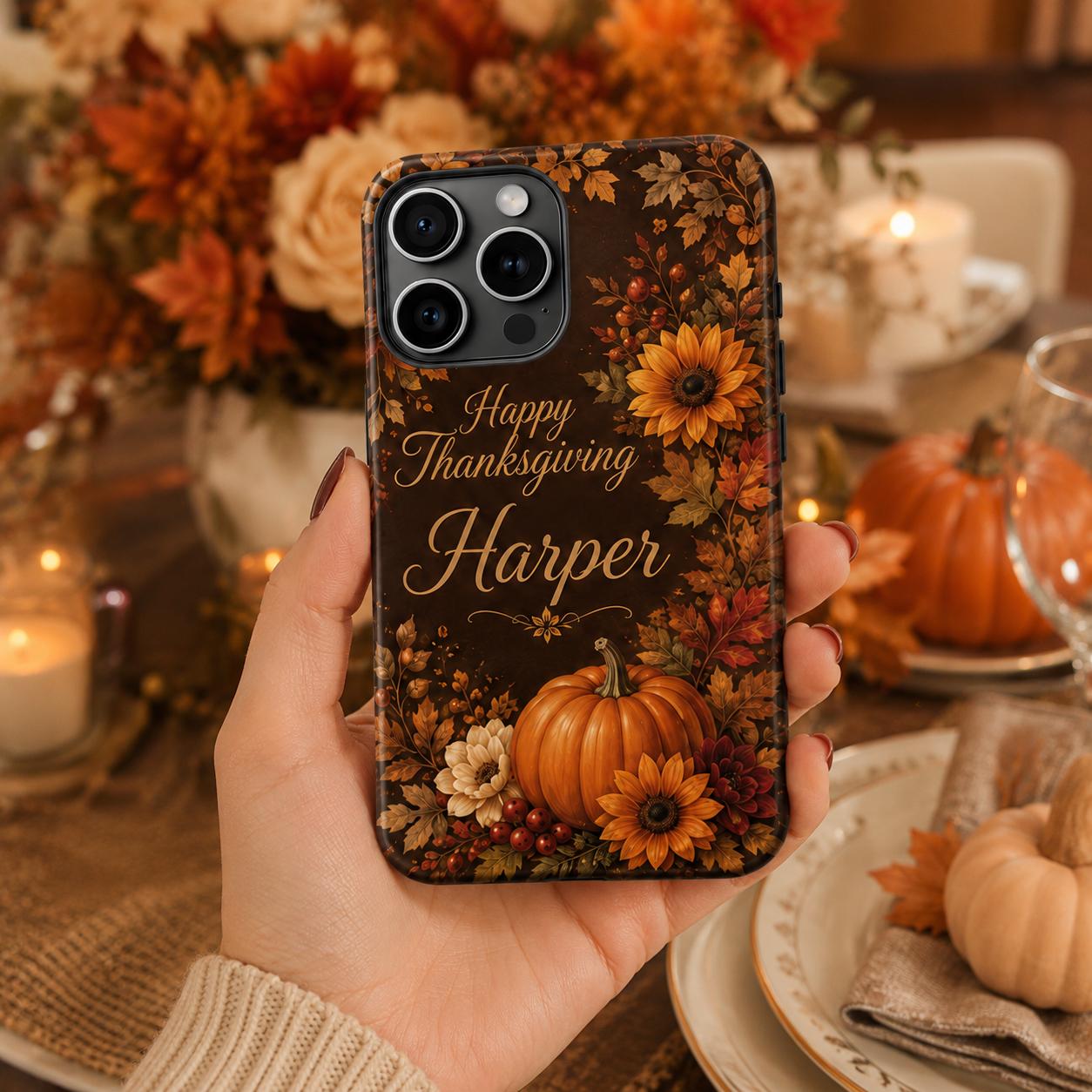 Custom Thanksgiving Phone Case, Personalized Harvest Feast iPhone Case, Turkey Autumn Dinner Gift