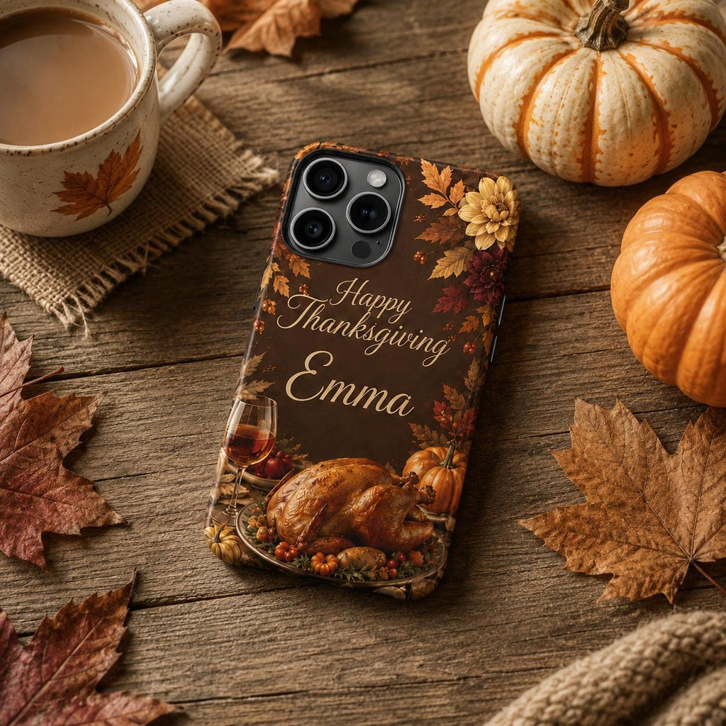 Custom Thanksgiving Phone Case, Personalized Harvest Feast iPhone Case, Turkey Autumn Dinner Gift