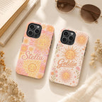 Custom Sun Phone Case, Personalized Celestial Floral iPhone Case, Boho Sunshine Name Case Gift