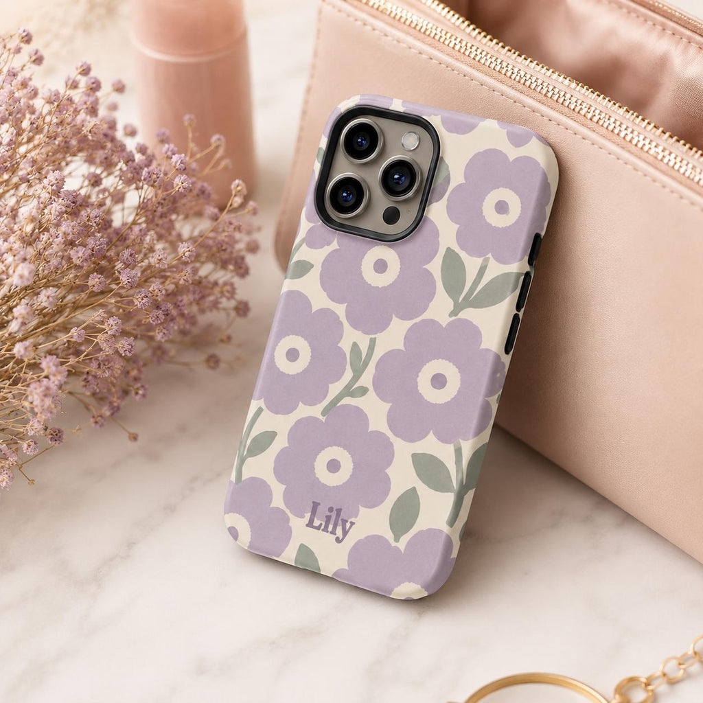Custom Retro Floral Phone Case, Personalized Flower iPhone Case, Cute Name Case Gift For Her