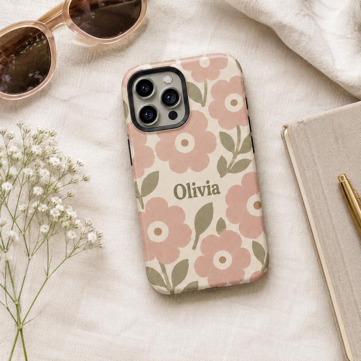 Custom Retro Floral Phone Case, Personalized Flower iPhone Case, Cute Name Case Gift For Her