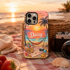 Custom Beach Phone Case, Personalized Summer iPhone Case, Tropical Vacation Name Case Gift for Her