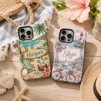 Custom Beach Phone Case, Personalized Summer iPhone Case, Tropical Vacation Name Case Gift for Her