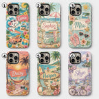 Custom Beach Phone Case, Personalized Summer iPhone Case, Tropical Vacation Name Case Gift for Her