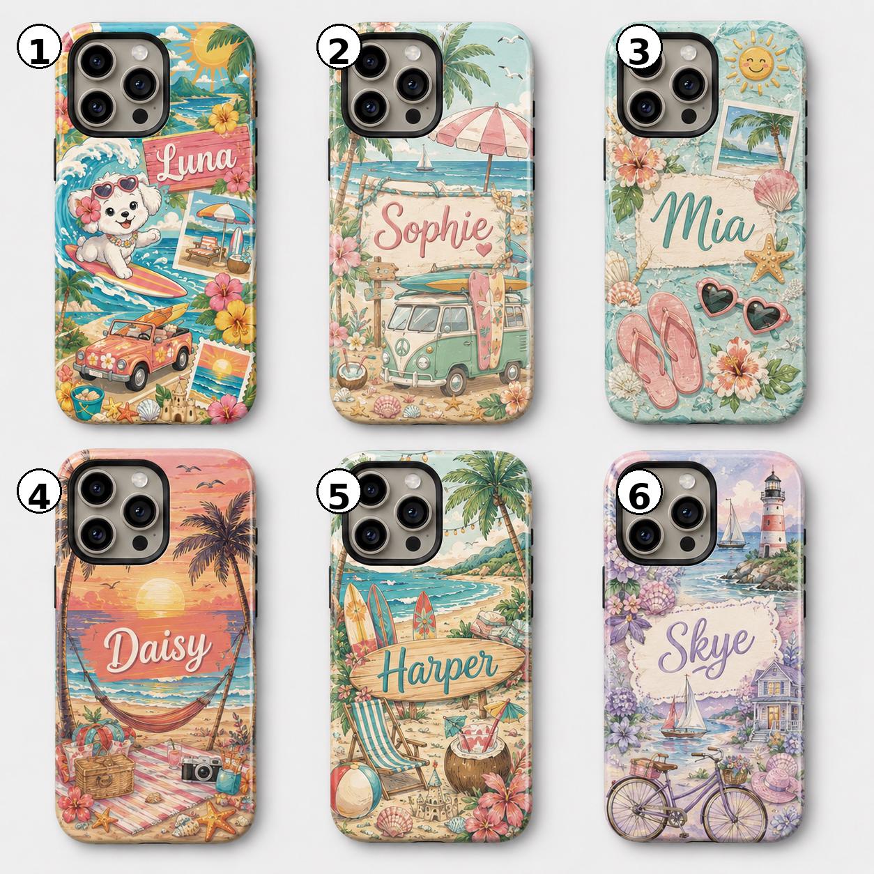 Custom Beach Phone Case, Personalized Summer iPhone Case, Tropical Vacation Name Case Gift for Her