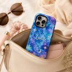 Custom Galaxy Phone Case, Personalized Celestial iPhone Case, Colorful Star Moon Name Case Gift