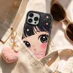 Custom Kawaii Girl Phone Case, Personalized Big Eye Anime iPhone Case, Cute Name Case Gift for Her