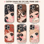 Custom Kawaii Girl Phone Case, Personalized Big Eye Anime iPhone Case, Cute Name Case Gift for Her