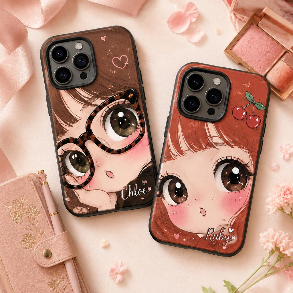 Custom Kawaii Girl Phone Case, Personalized Big Eye Anime iPhone Case, Cute Name Case Gift for Her