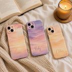 Custom Sunset Phone Case, Personalized Watercolor Sky iPhone Case, Pastel Cloud Name Case Gift for Her