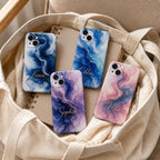 Custom Blue Marble Phone Case, Personalized Ink Art iPhone Case, Navy Gold Abstract Name Case Gift