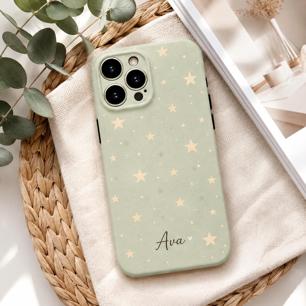 Custom Pastel Star Phone Case, Personalized Celestial iPhone Case, Cute Moon Stars Name Case Gift for Her