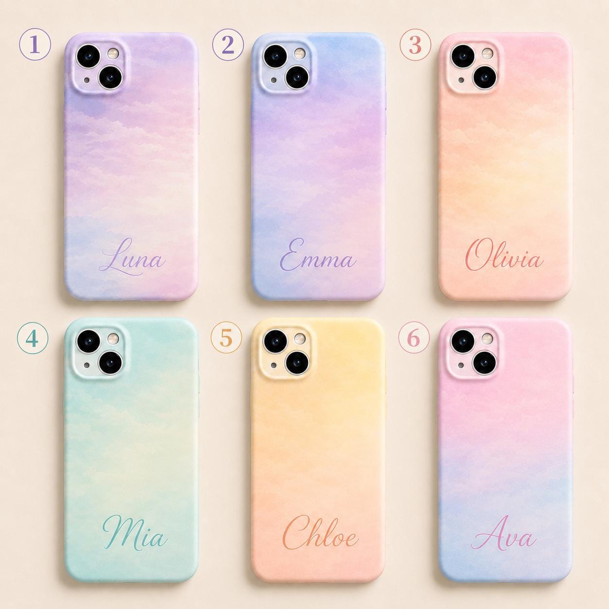 Custom Pastel Phone Case, Personalized Watercolor Sky iPhone Case, Minimal Name Case Gift For Her