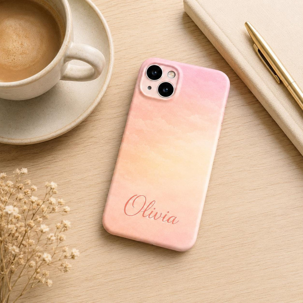 Custom Pastel Phone Case, Personalized Watercolor Sky iPhone Case, Minimal Name Case Gift For Her