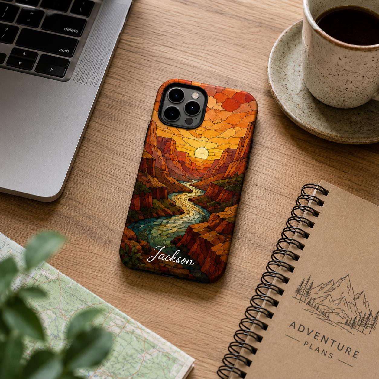 Custom Nature Phone Case, Personalized Mosaic iPhone Case, Forest Mountain Ocean Name Case Gift For Her
