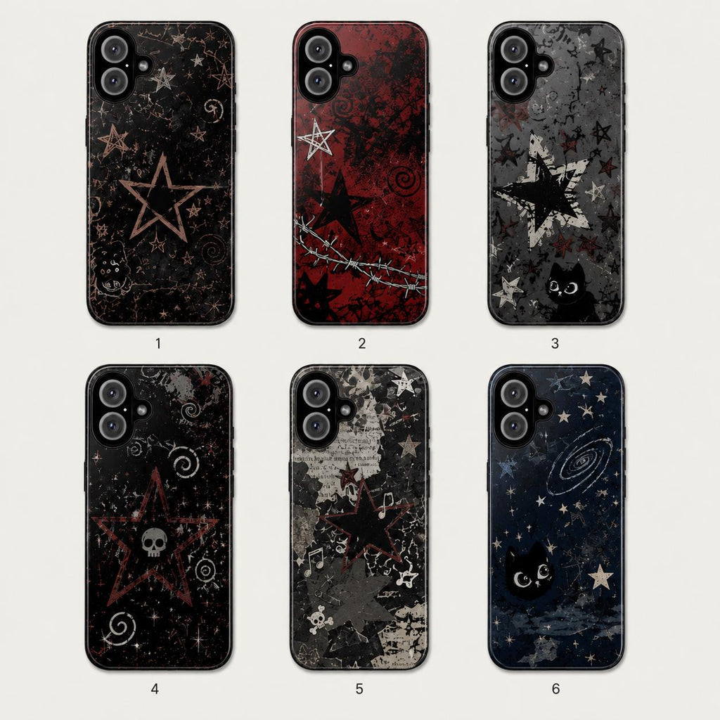 Custom Gothic Star Phone Case, Grunge Punk iPhone Case, Witchy Skull Black Case Gift