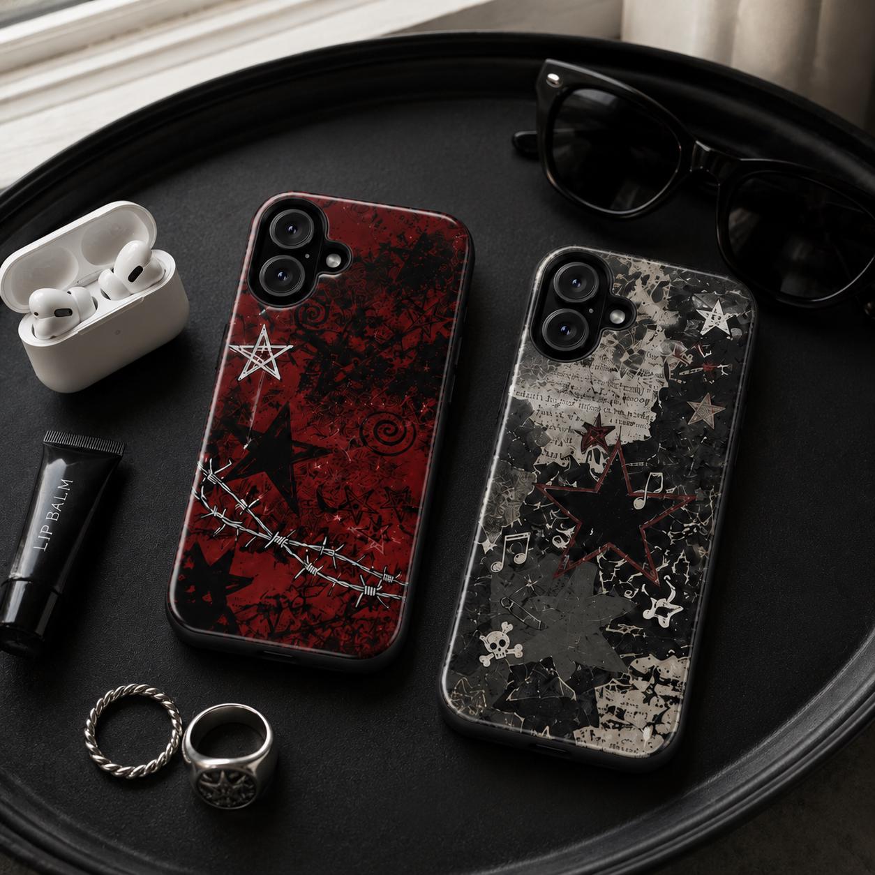 Custom Gothic Star Phone Case, Grunge Punk iPhone Case, Witchy Skull Black Case Gift