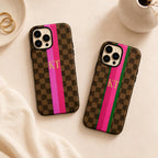 Custom Checkered Phone Case, Personalized Monogram iPhone Case, Preppy Stripe Initial Case Gift