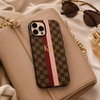 Custom Checkered Phone Case, Personalized Monogram iPhone Case, Preppy Stripe Initial Case Gift