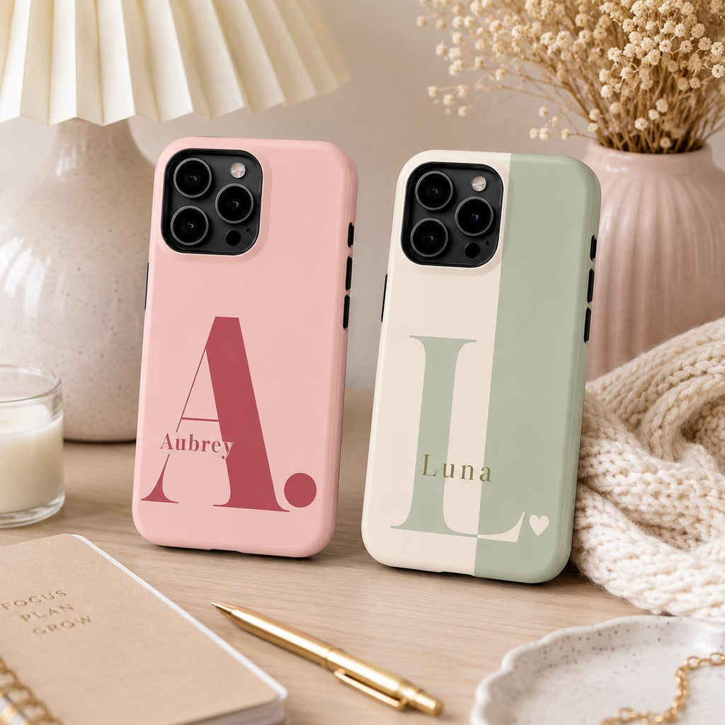 Custom Monogram Phone Case, Personalized Initial iPhone Case, Minimal Name Case Gift For Her