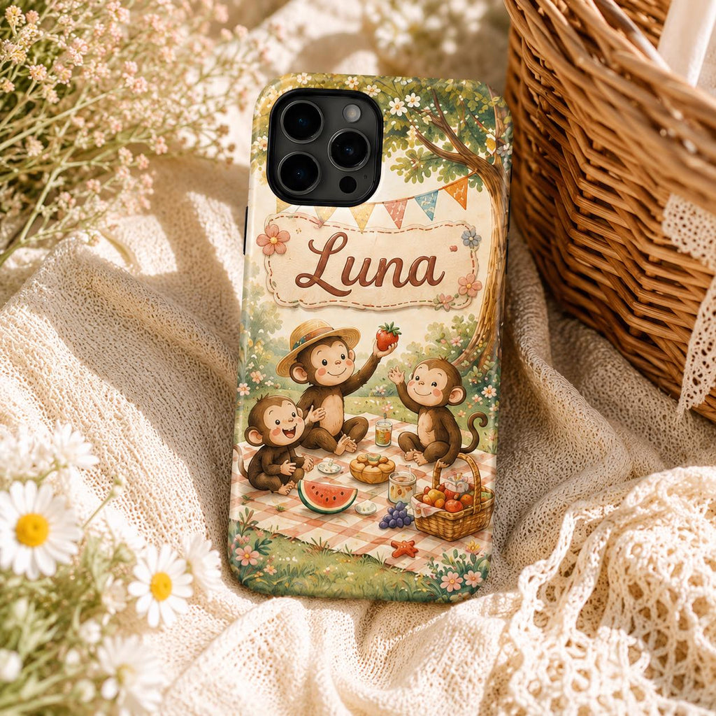 Custom Monkey Phone Case, Personalized Cute Animal iPhone Case, Jungle Safari Name Case Gift