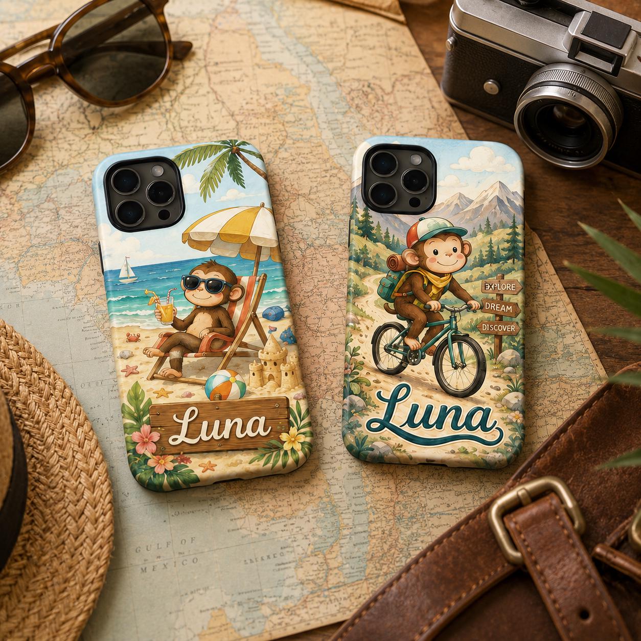 Custom Monkey Phone Case, Personalized Cute Animal iPhone Case, Jungle Safari Name Case Gift