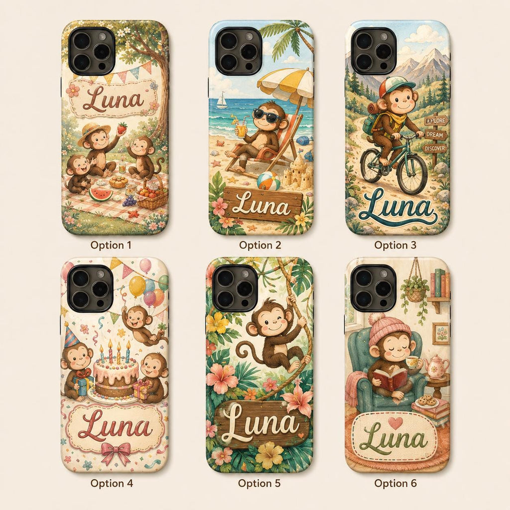 Custom Monkey Phone Case, Personalized Cute Animal iPhone Case, Jungle Safari Name Case Gift