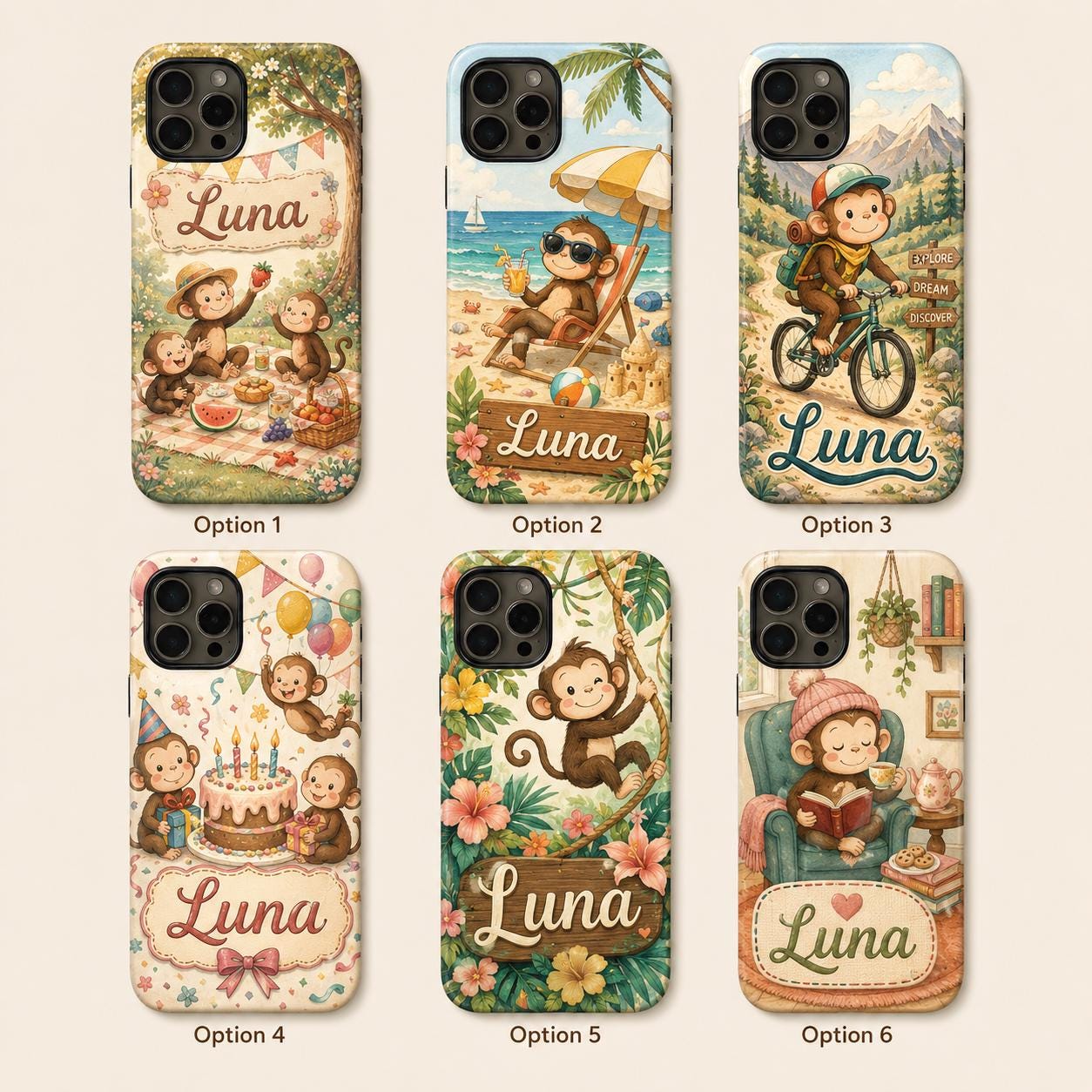 Custom Monkey Phone Case, Personalized Cute Animal iPhone Case, Jungle Safari Name Case Gift