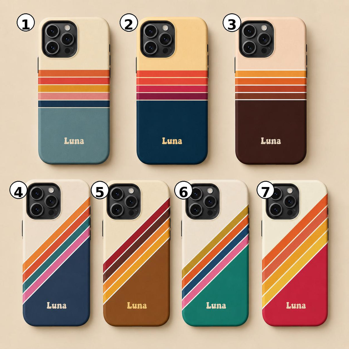 Custom Retro Stripe Phone Case, Personalized Vintage iPhone Case, Color Block Name Case Gift For Her