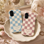 Custom Checkered Phone Case, Personalized Gingham iPhone Case, Plaid Name Case Gift For Her