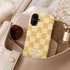 Custom Checkered Phone Case, Personalized Gingham iPhone Case, Plaid Name Case Gift For Her