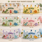 Personalized Dinosaur Birthday Crown, Embroidered Linen-Look Crown, First Birthday Cake Smash Hat, Custom Name Dino Crown