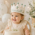Personalized Embroidered Name Crown, Linen-Look Birthday Crown, Hot Air Balloon Baby Crown, Custom Kids Keepsake
